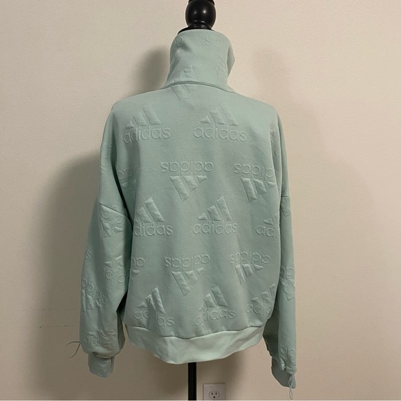 Adidas Sweater Women’s Size Large Green AEROREADY Jacquard Logo Zip Sweatshirt - Picture 3 of 16